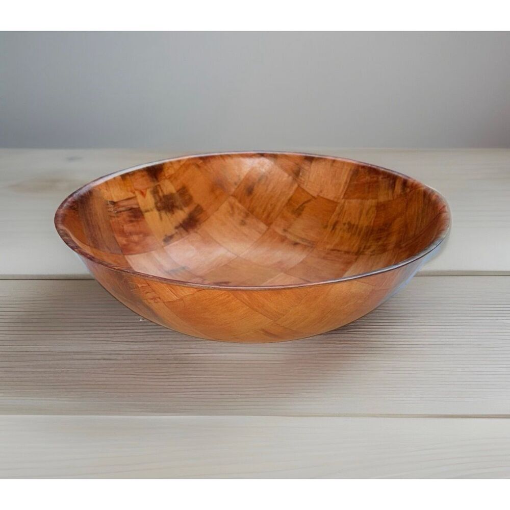 Vintage Wooden Checkerboard Pressed Wood Large‎ Salad Bowl